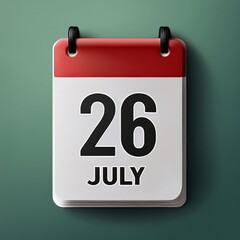 Illustration of paper calendar with date 26 July. Day and month for birthday, anniversary or appointment
