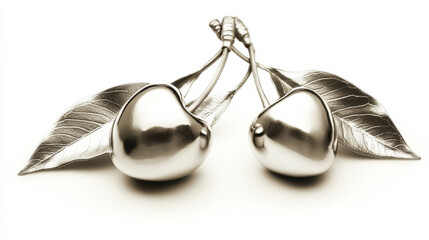 Stylish metallic cherries with intricate leaves, exuding a modern and artistic flair.