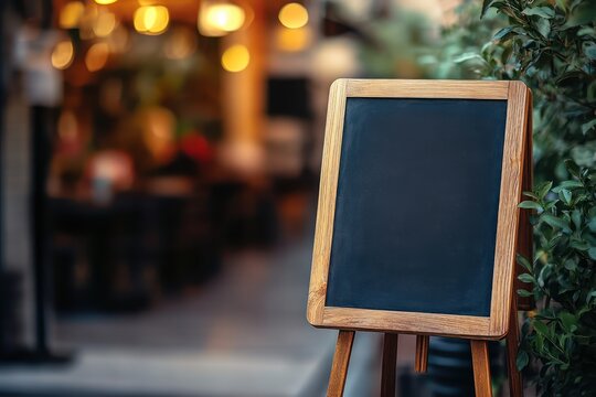 Blank Chalkboard Sign Outside Cafe Entrance