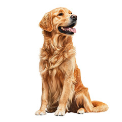 A loyal Golden Retriever companion sitting patiently radiating joy with on transparent background