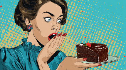 A woman and a dessert a piece of cake. The surprise treat food
