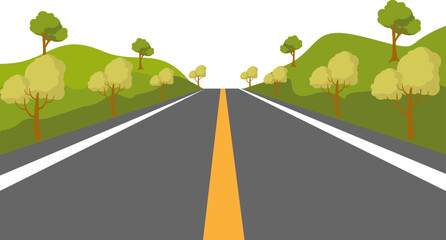 Highway Road With Grass And Mountain Illustration