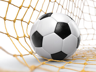 Soccer Ball Flying into Goal on Pure White