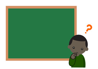 黒板の前で考える黒人の男の子