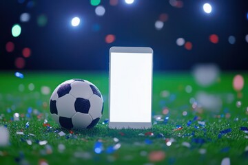 Soccer betting concept with phone and ball