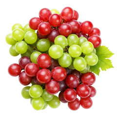 Mix of Red and Green Grapes with Leaf Isolated on White