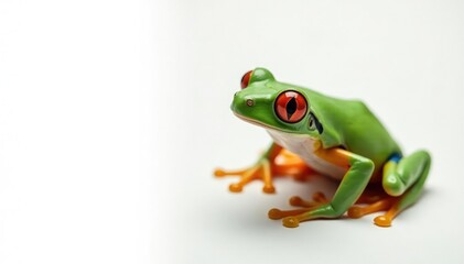 Obraz premium Single vibrant red-eyed tree frog on pure white, red-eyed tree frog, exotic