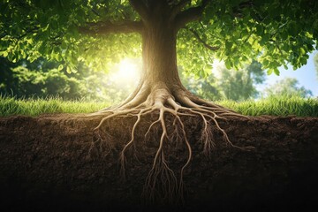 Tree with deep roots and underground system