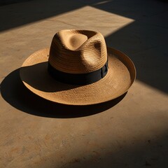 straw hat on a wooden table