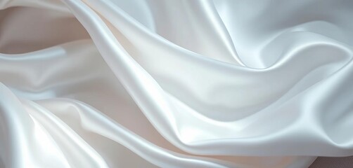 Obraz premium Close-up of luxurious, rippled white satin fabric Soft, smooth texture with subtle light reflections, abstract, background