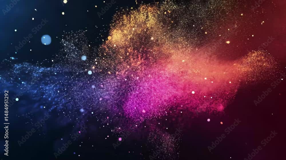 Poster colorful particles dance through the air in a mesmerizing slow motion display of light and movement,