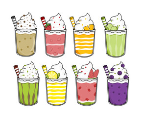 Colorful Smoothies in Glasses &ndash; Fruit Beverage Vector Set Isolated on White