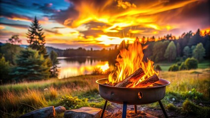 Cozy Fireplace Scene: Embers Glow in Rustic Brazier, Winter Night, Warmth, Fire Pit, Campfire,  Autumn,  Relaxing Fireside,  Firelight,  Burning Wood,  Crackling Fire