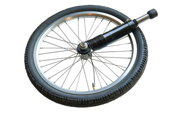 Unique Unicycle Wheel Black Tire Silver Rim Shock Absorber Cycling on transparent background