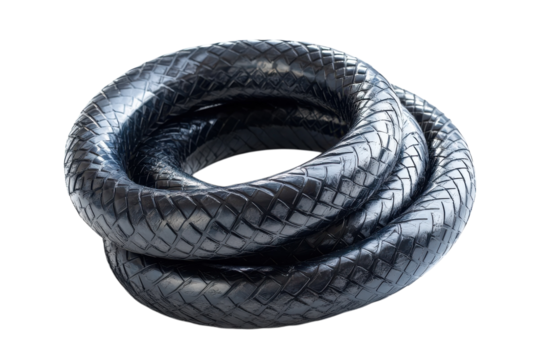 Dark Coiled Hose Textured Tubing Industrial Design Black Rubber Abstract on transparent background