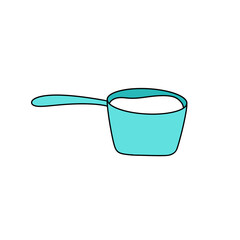 A blue measuring cup with a handle