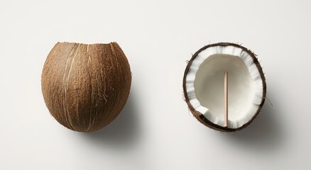 Fototapeta premium Whole and halved coconut on white background