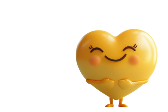 Happy Heart Emoji Cute 3D Render Love Joy Adorable Smiling Golden Cartoon on transparent background