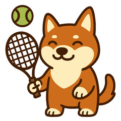 Cute shiba inu playing tennis