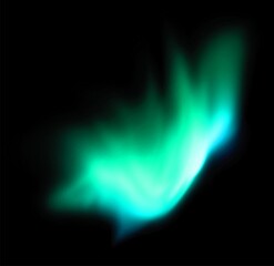 Abstract Teal and Green Flame-Like Swirl on Black Background