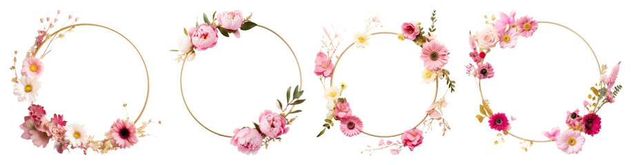 Obraz premium PNG Elegant floral wreath designs, element set on transparent background