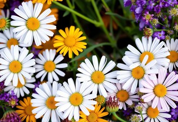 Chamomile & calendula blossoms encircle assorted hair-beneficial herbs, chamomile,  home remedy