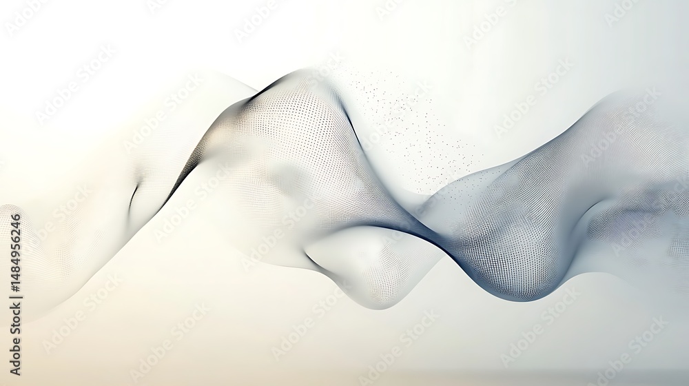 Poster abstract wavy flowing particle mesh network contemporary design element on bright gradient backgroun