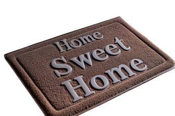 Cozy Home Sweet Home Doormat Brown Embossed Text Welcome on transparent background