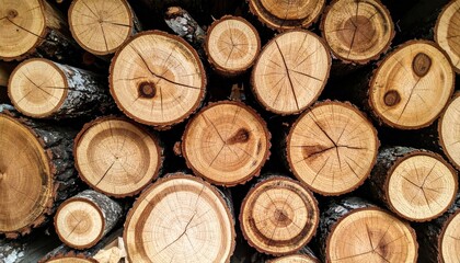 Cut logs in a woodpile forest nature photography outdoor environment close-up view sustainable resources