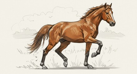 Obraz premium Artistic Sketch Portrait of a Running Horse