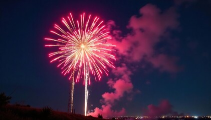 Vibrant explosion of colorful firecrackers illuminating the night sky , yellow, event