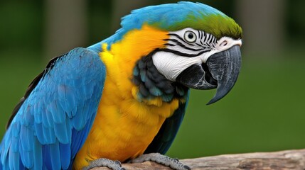 Obraz premium Vibrant Blue and Yellow Macaw Perched on a Branch in Nature Scene