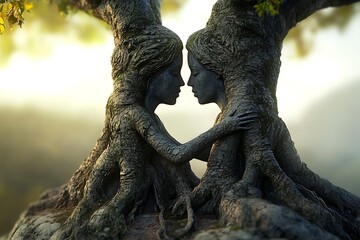 Tree with Roots Shaped Like Women Holding Hands