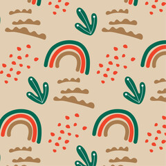 nature pattern in Scandinavian style rainbow and leaves