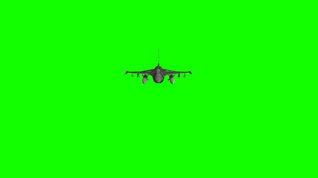 Fighter jet flying loop animation on green screen, Chroma key, 4k video