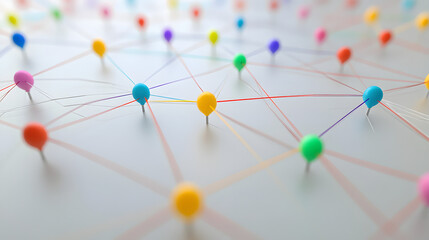 Colorful Network Pins Connected by Threads: Conceptual Image of Communication and Connectivity
