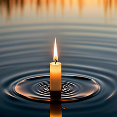 A paper-thin circular candle that floats on water, barely visible.