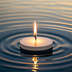 A paper-thin circular candle that floats on water, barely visible.