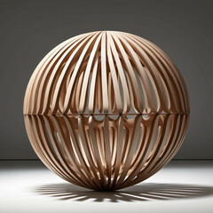 A sphere made of interlocking wooden rings forming a lightweight, airy object.