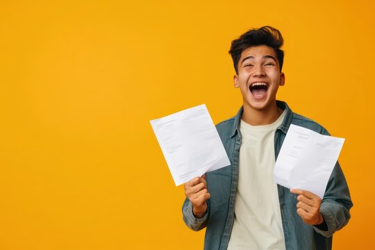 Student celebrates good exam results with joy