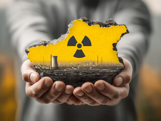 unsettling digital art of a fractured iranian map being held together by nuclear disarmament symbols