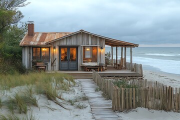 Obraz premium Cozy Wooden Cottage By The Ocean image