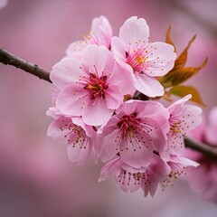 close up of pink cherry blossoms , blooming at the park