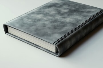 Matte grey notebook lying flat mockup on clean white background