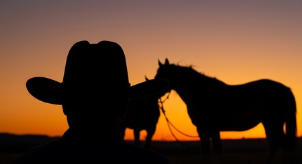 Sunset Silhouettes: Cowboy & Steed