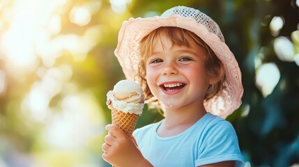 A child enjoying an ice cream cone on a sunny day 