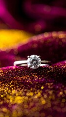  Luxury Wedding Ring on Velvet – Diamond Reflection with Gold Dust 