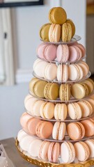  Macaron Tower with Gold Accents &ndash; Pastel French Dessert Display 