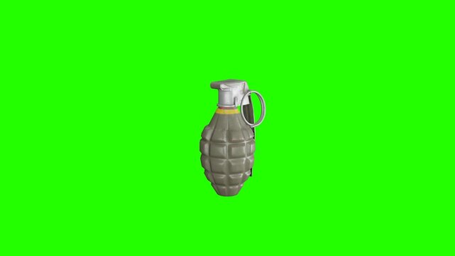 Hand grenade animation on green screen background