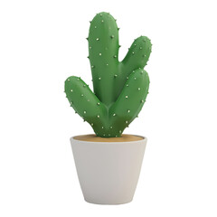 Cute Cactus Potted Plant 3D Render isolated on transparent background